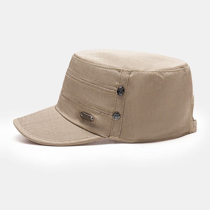 Herr Bomull Justerbar Rem Army Keps Kadett Hatt Metalletikett Design Militär Keps Flat Top Cap