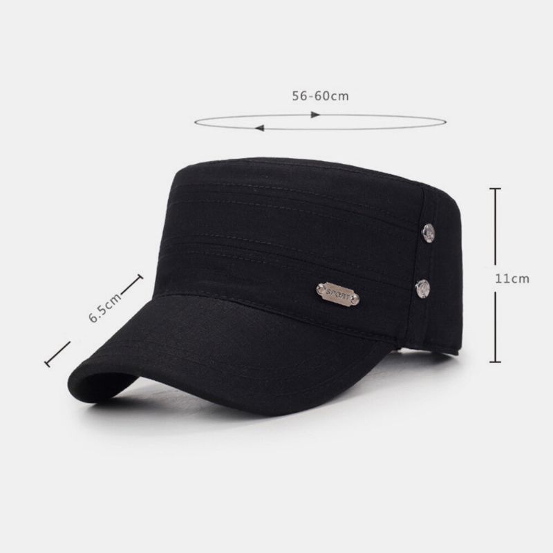 Herr Bomull Justerbar Rem Army Keps Kadett Hatt Metalletikett Design Militär Keps Flat Top Cap