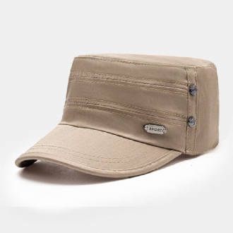 Herr Bomull Justerbar Rem Army Keps Kadett Hatt Metalletikett Design Militär Keps Flat Top Cap