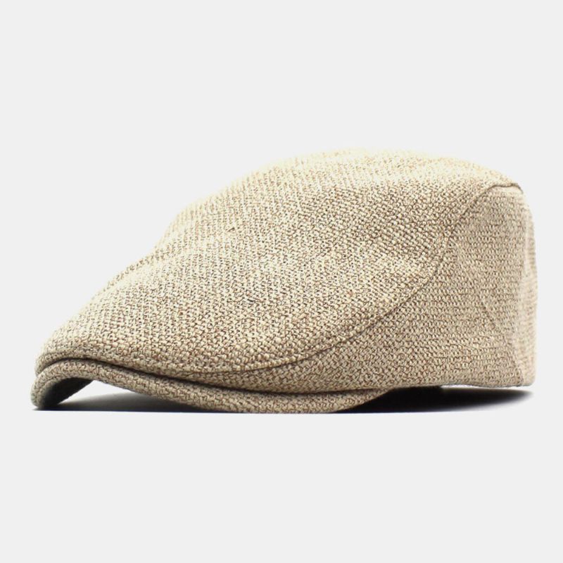 Herr Bomull Linne Enfärgad Retro Casual Solskydd Framåt Cap Basker Cap Flat Cap Målarhatt