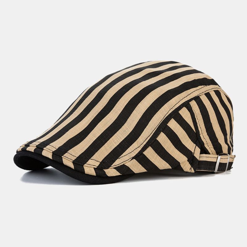 Herr Bomull-linne Randigt Mönster Retro Forward Hat Flat Cap Basker Cap