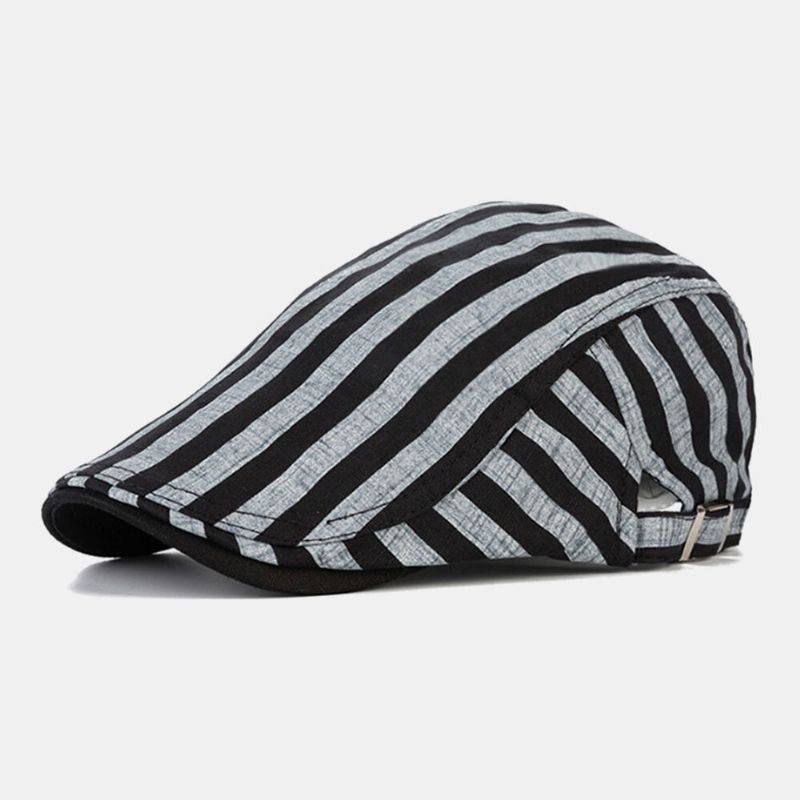 Herr Bomull-linne Randigt Mönster Retro Forward Hat Flat Cap Basker Cap