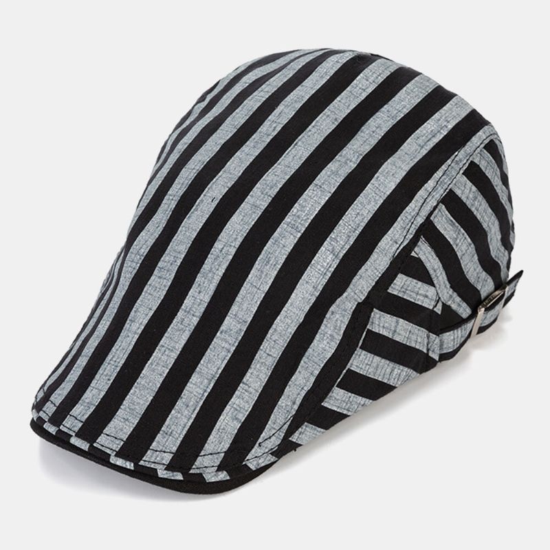 Herr Bomull-linne Randigt Mönster Retro Forward Hat Flat Cap Basker Cap