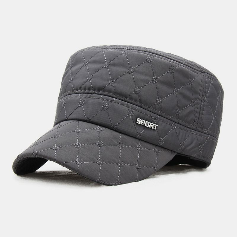 Herr Bomull Polyester Plädmönster Höst Vinter Tjock Varm Army Keps Kadett Mössa Utomhus Hörselskydd Hörselkåpor Vindtät Comfy Flat Top Cap Military Cap