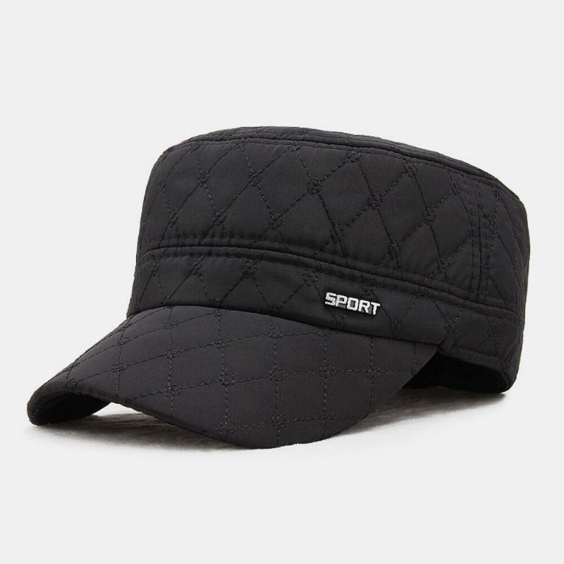 Herr Bomull Polyester Plädmönster Höst Vinter Tjock Varm Army Keps Kadett Mössa Utomhus Hörselskydd Hörselkåpor Vindtät Comfy Flat Top Cap Military Cap