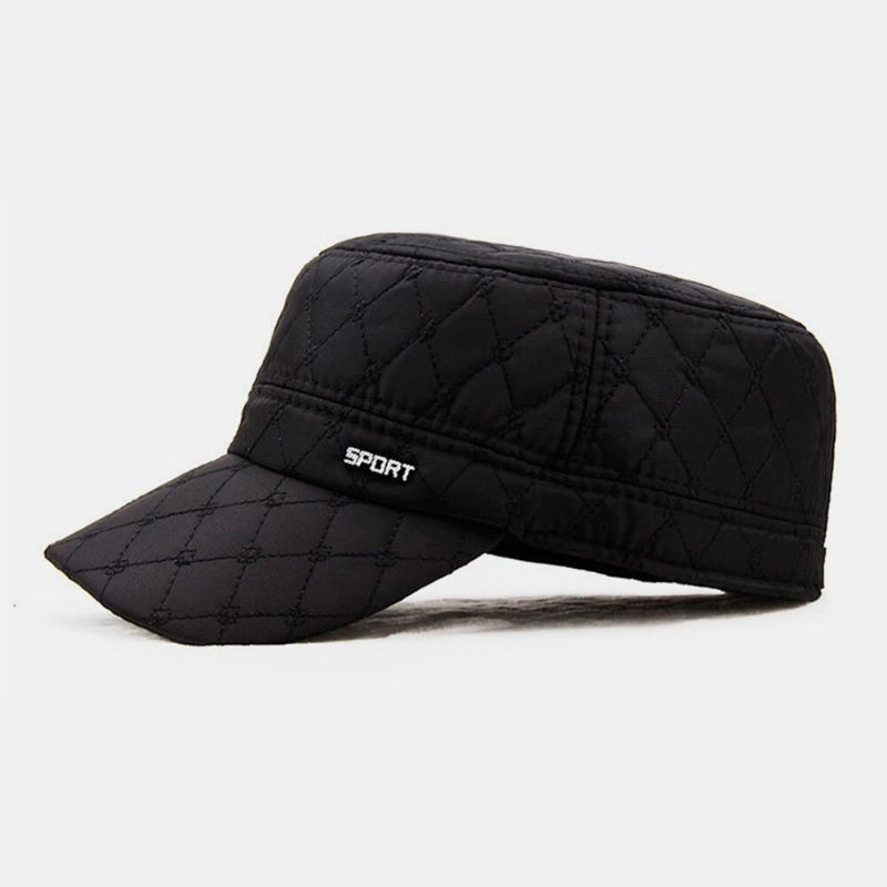 Herr Bomull Polyester Plädmönster Höst Vinter Tjock Varm Army Keps Kadett Mössa Utomhus Hörselskydd Hörselkåpor Vindtät Comfy Flat Top Cap Military Cap