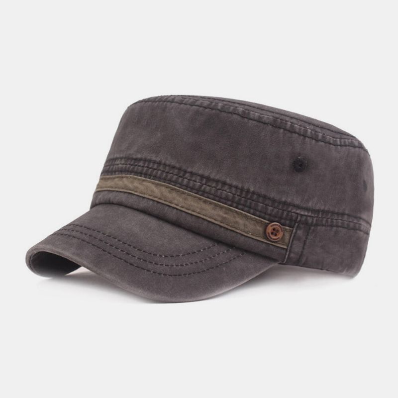 Herr Bomull Tvättade Knappar Dekoration Casual Justerbar Peaked Cap Flat Hat