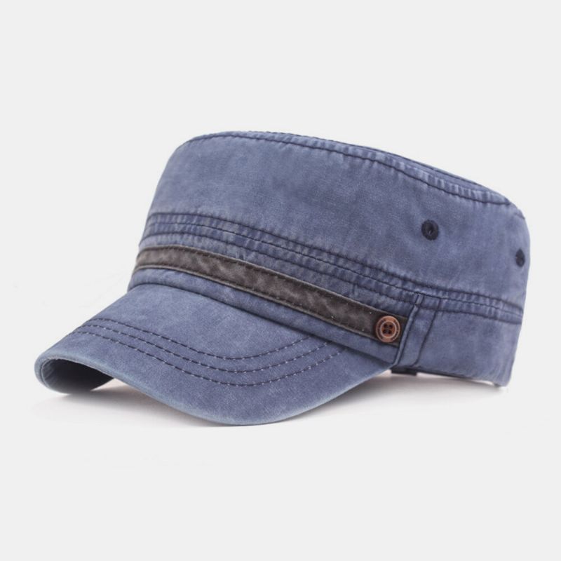 Herr Bomull Tvättade Knappar Dekoration Casual Justerbar Peaked Cap Flat Hat