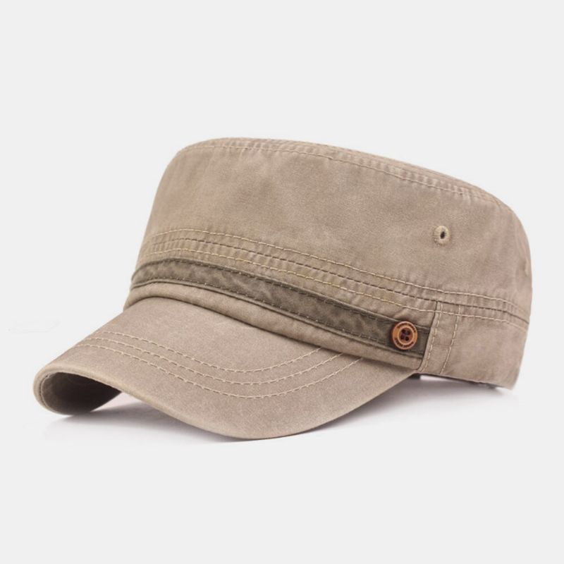 Herr Bomull Tvättade Knappar Dekoration Casual Justerbar Peaked Cap Flat Hat