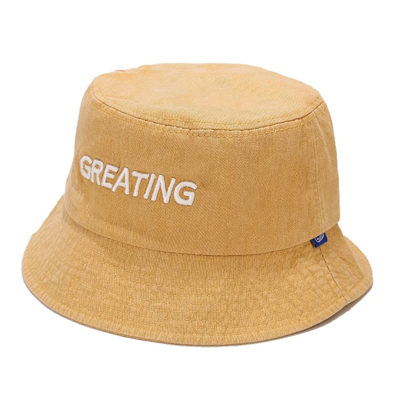 Herr Bomull Vintage Gammal Tvättad Solhatt Solkräm Greating Letter Bucket Hat