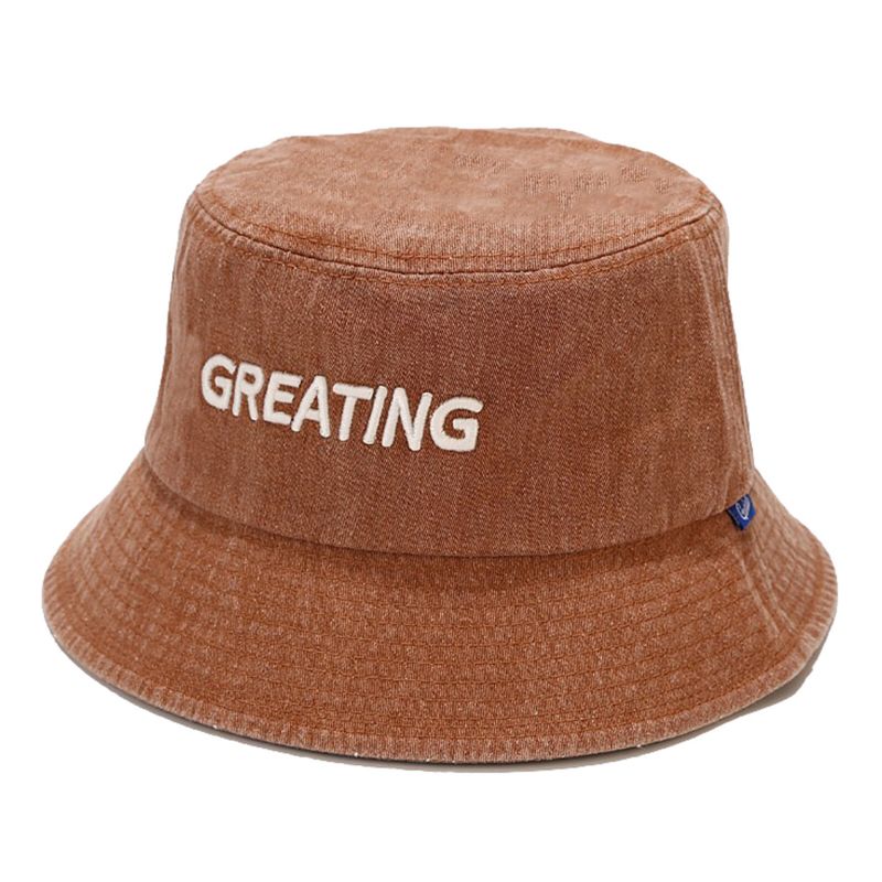 Herr Bomull Vintage Gammal Tvättad Solhatt Solkräm Greating Letter Bucket Hat