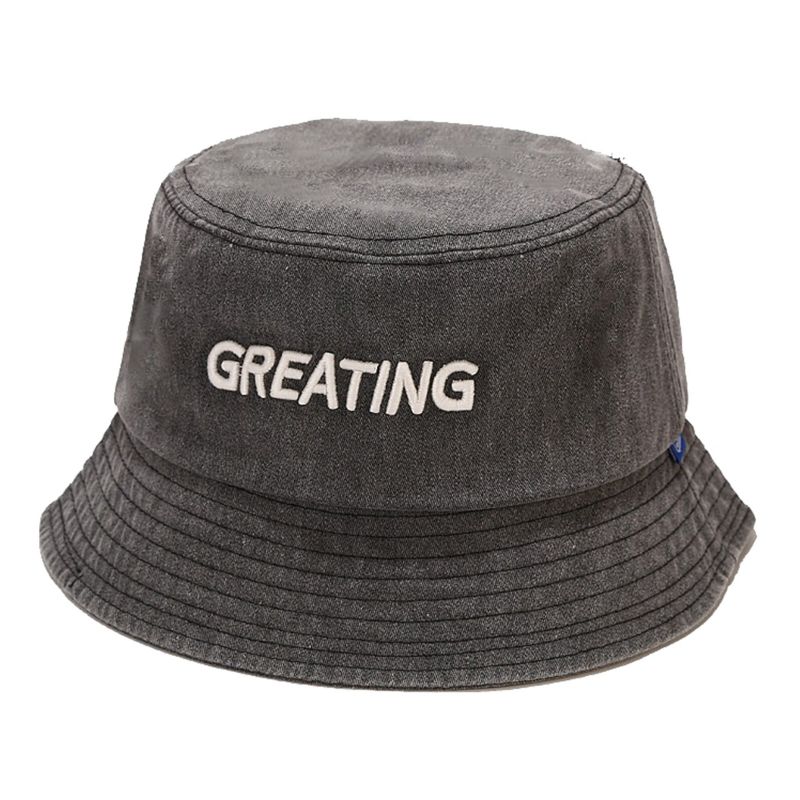 Herr Bomull Vintage Gammal Tvättad Solhatt Solkräm Greating Letter Bucket Hat