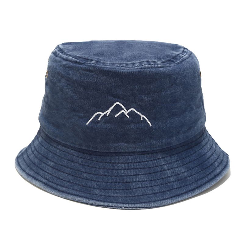 Herr Bomull Vintage Tvättad Broderad Bucket Hatt Utomhussport Bergsbestigning Fiskehatt