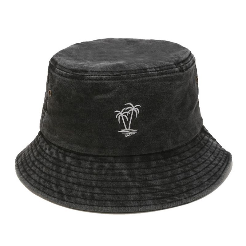 Herr Bomull Vintage Tvättad Kokosnöt Broderad Utomhussportfiske Vandringshatt Bucket Hat