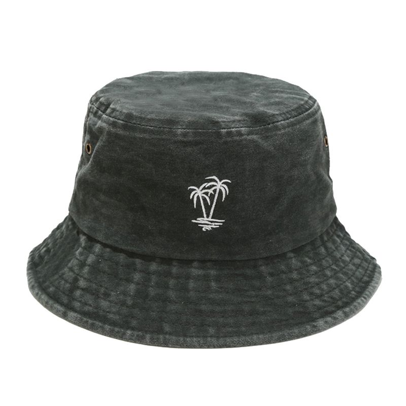 Herr Bomull Vintage Tvättad Kokosnöt Broderad Utomhussportfiske Vandringshatt Bucket Hat