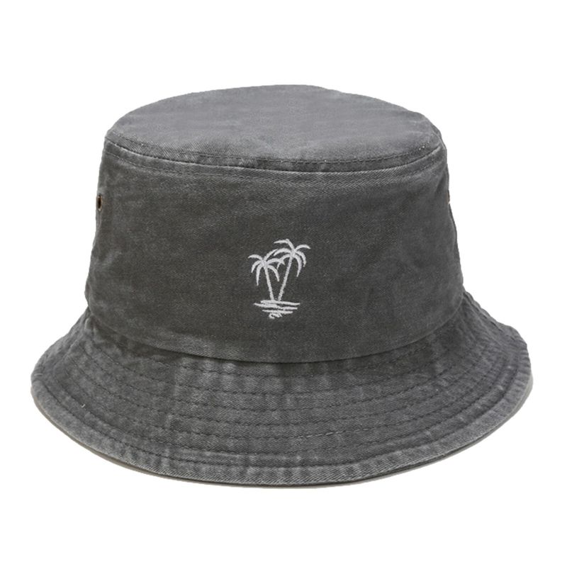 Herr Bomull Vintage Tvättad Kokosnöt Broderad Utomhussportfiske Vandringshatt Bucket Hat