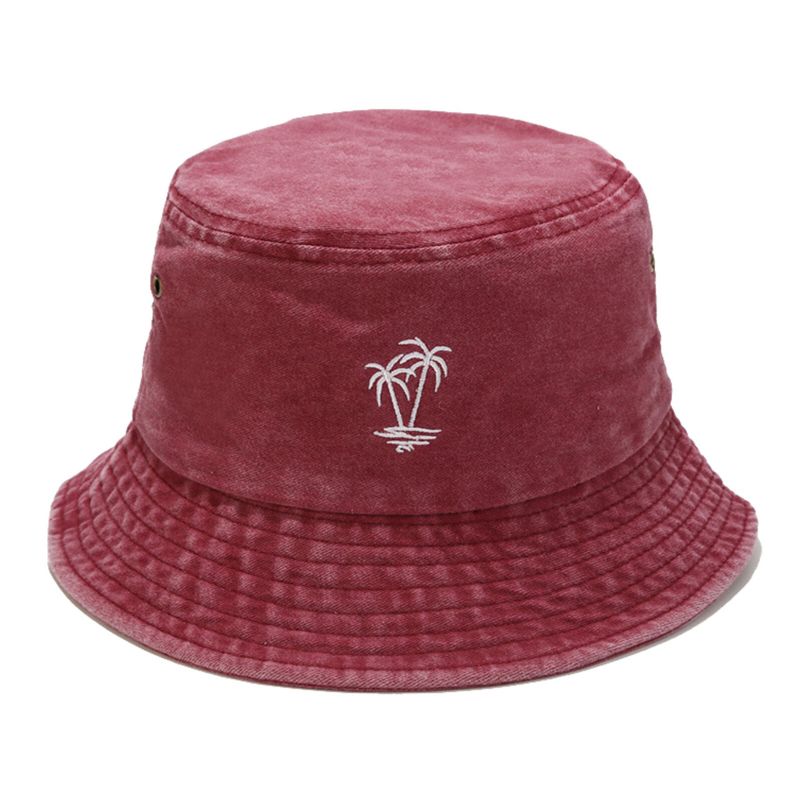 Herr Bomull Vintage Tvättad Kokosnöt Broderad Utomhussportfiske Vandringshatt Bucket Hat