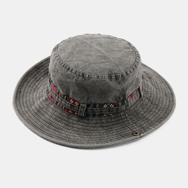 Herr Bomullsfärgad Blomrandig Solskyddshatt Vindtät Rep Utomhus Casual Climbing Bucket Hat