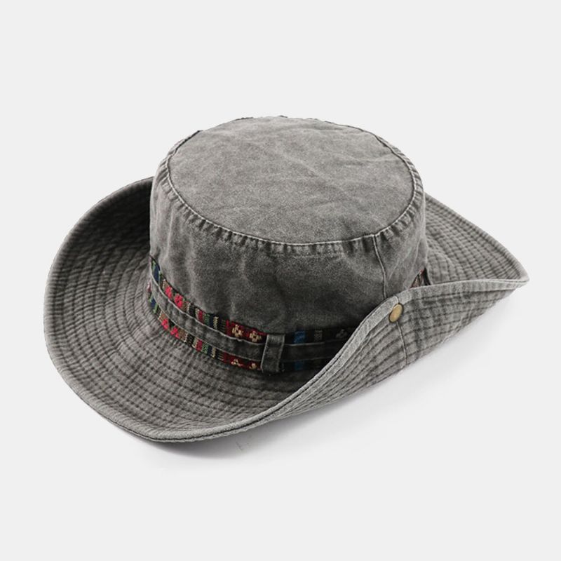 Herr Bomullsfärgad Blomrandig Solskyddshatt Vindtät Rep Utomhus Casual Climbing Bucket Hat