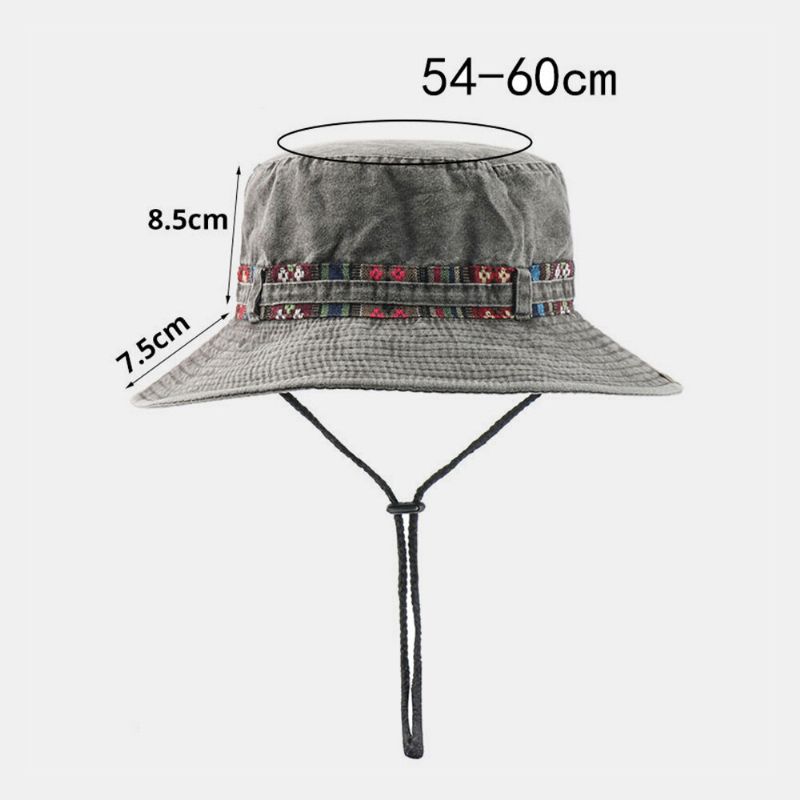 Herr Bomullsfärgad Blomrandig Solskyddshatt Vindtät Rep Utomhus Casual Climbing Bucket Hat