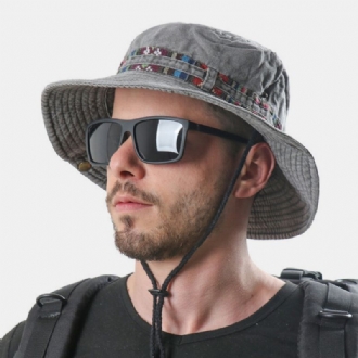 Herr Bomullsfärgad Blomrandig Solskyddshatt Vindtät Rep Utomhus Casual Climbing Bucket Hat