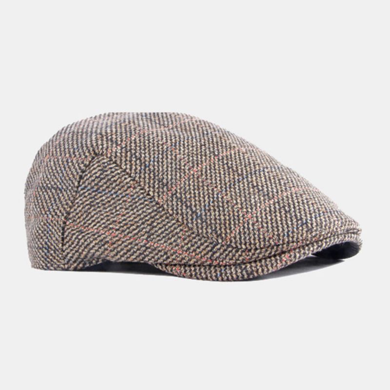 Herr Bomullsfärgat Gallermönster Plus Sammet Varma Baskrar Brittisk Retro Casual Solskydd Framåt Hatt Newsboy Hatt