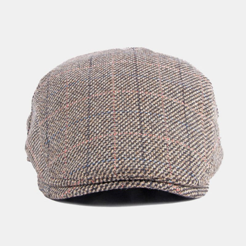 Herr Bomullsfärgat Gallermönster Plus Sammet Varma Baskrar Brittisk Retro Casual Solskydd Framåt Hatt Newsboy Hatt