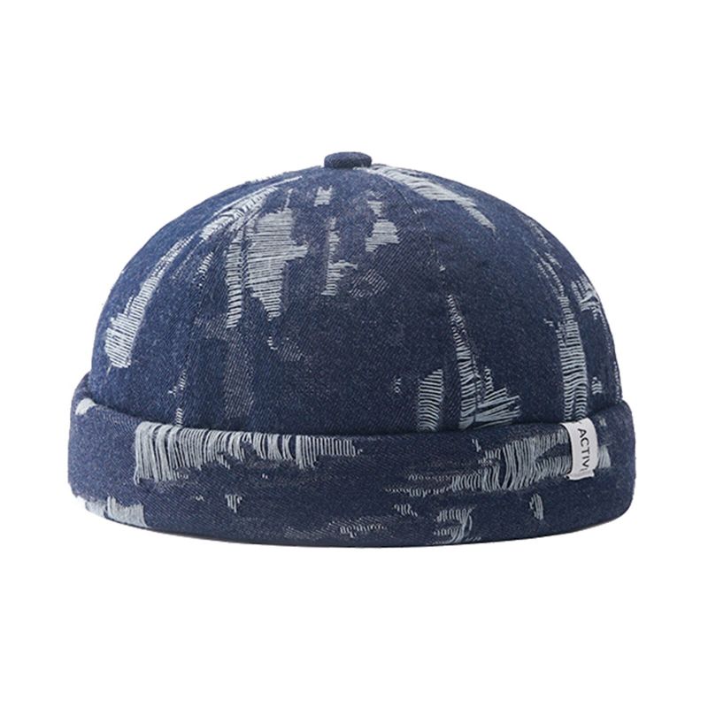 Herr Denim Distressed Ripped Trendig All-match Justerbar Brättelös Mössa Hyresvärdsmössor Skull Caps