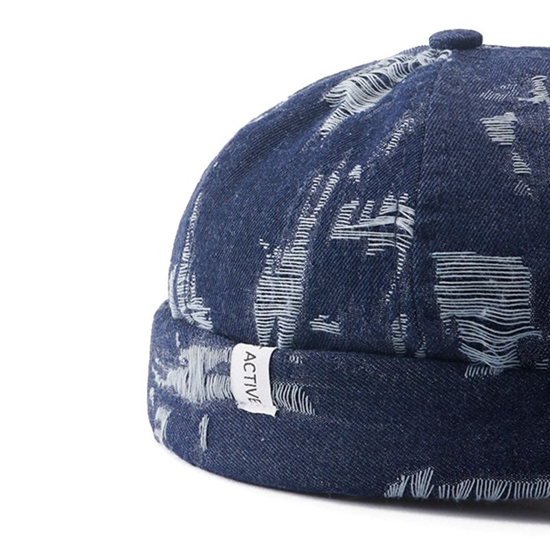 Herr Denim Distressed Ripped Trendig All-match Justerbar Brättelös Mössa Hyresvärdsmössor Skull Caps