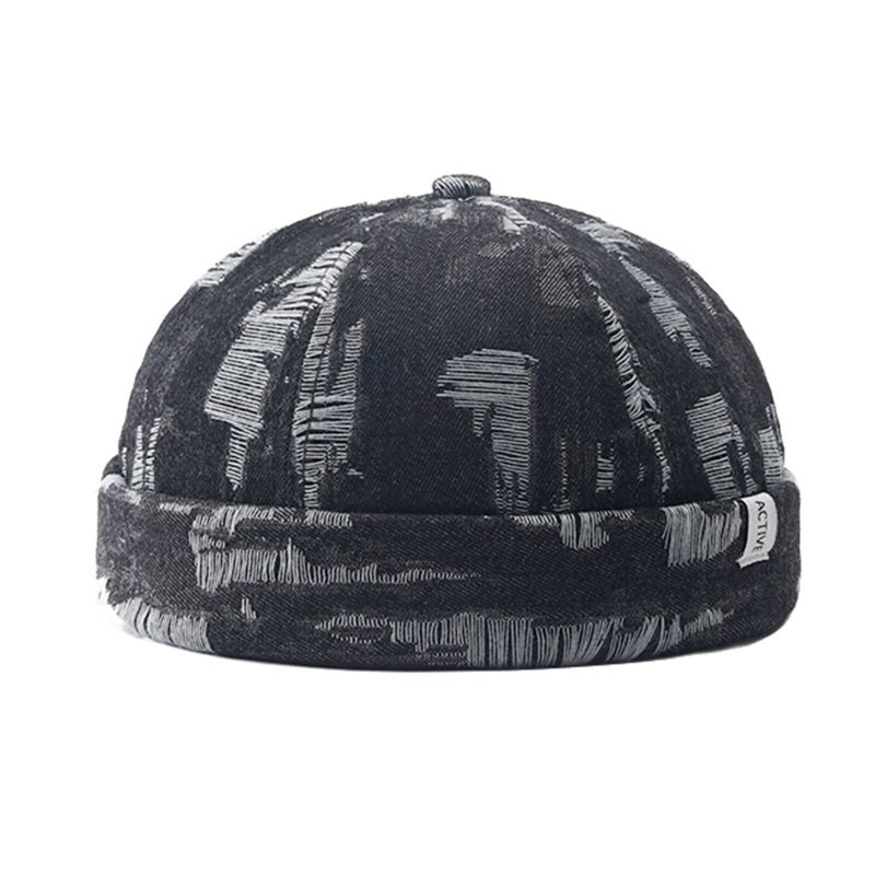 Herr Denim Distressed Ripped Trendig All-match Justerbar Brättelös Mössa Hyresvärdsmössor Skull Caps