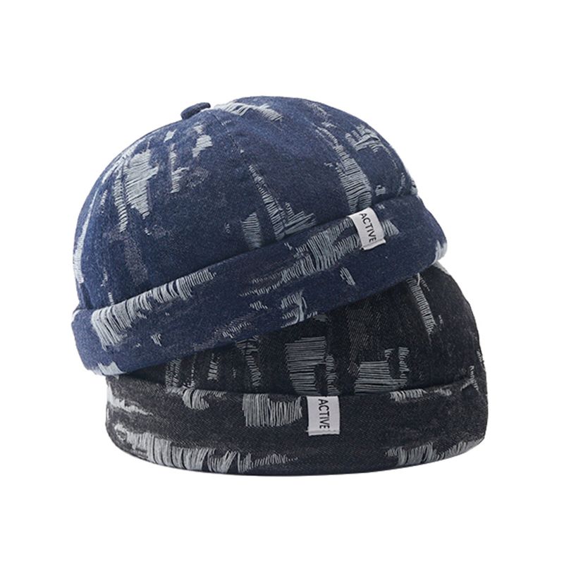 Herr Denim Distressed Ripped Trendig All-match Justerbar Brättelös Mössa Hyresvärdsmössor Skull Caps