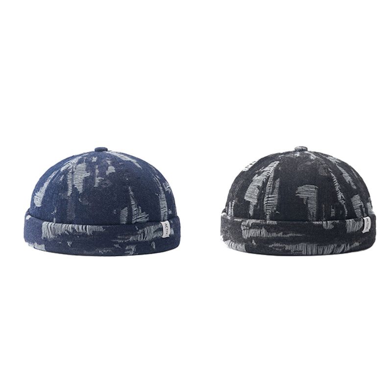 Herr Denim Distressed Ripped Trendig All-match Justerbar Brättelös Mössa Hyresvärdsmössor Skull Caps