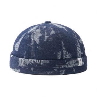 Herr Denim Distressed Ripped Trendig All-match Justerbar Brättelös Mössa Hyresvärdsmössor Skull Caps