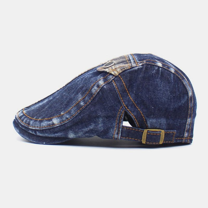 Herr Denim Tvåfickor Dekoration Retro Utomhus Solskydd Fram Hatt Basker Hatt Flat Hat