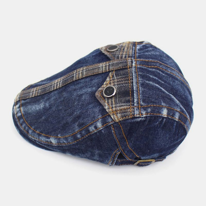 Herr Denim Tvåfickor Dekoration Retro Utomhus Solskydd Fram Hatt Basker Hatt Flat Hat