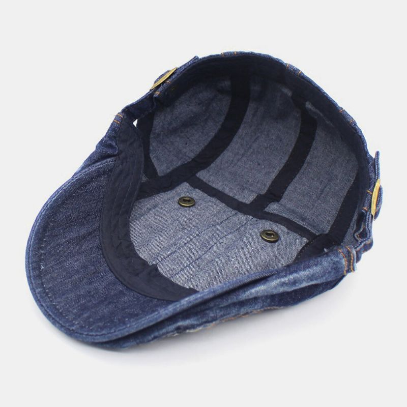 Herr Denim Tvåfickor Dekoration Retro Utomhus Solskydd Fram Hatt Basker Hatt Flat Hat