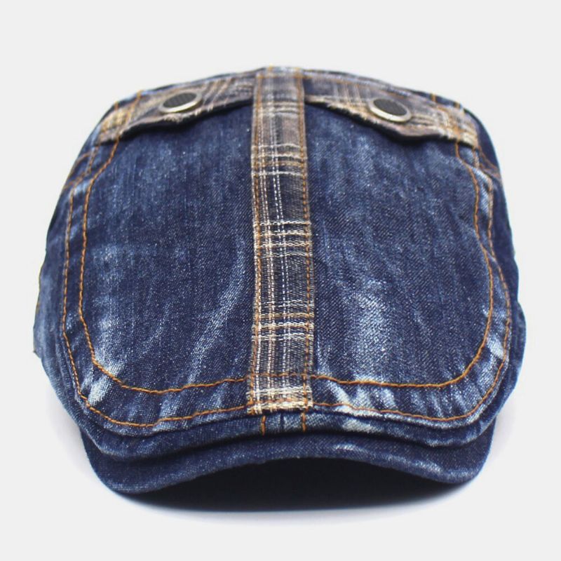 Herr Denim Tvåfickor Dekoration Retro Utomhus Solskydd Fram Hatt Basker Hatt Flat Hat