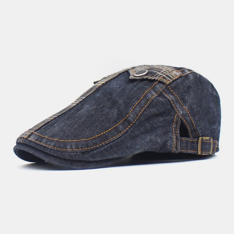 Herr Denim Tvåfickor Dekoration Retro Utomhus Solskydd Fram Hatt Basker Hatt Flat Hat