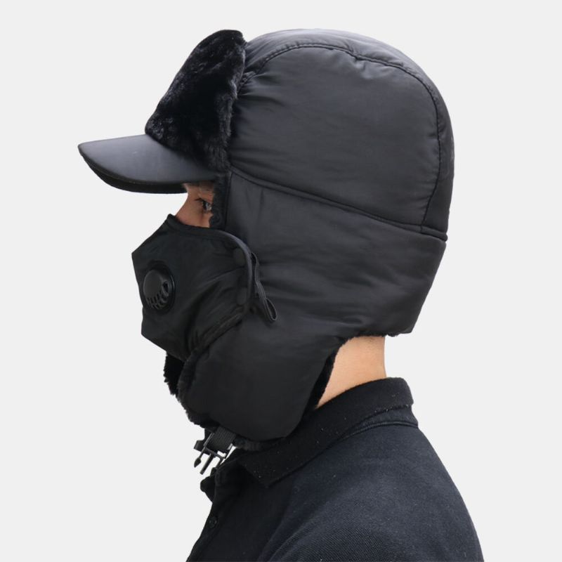 Herr Fleranvändbar Avtagbar Mask Gardin Andas Vindtät Trapper Hat Vinter Plysch Tjocka Varmt Öronskydd Rysk Hat Ushanka Hatt