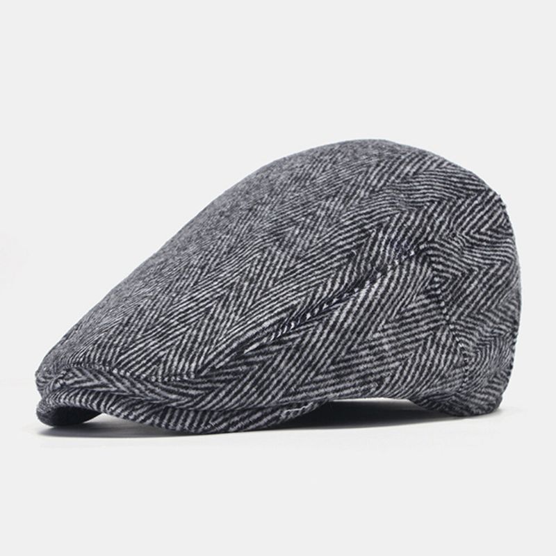 Herr Kortbrättade Randmönster Basker Retro Casual Solskydd Varm Justerbar Framåt Hatt Flat Hat Cabbie Hatt