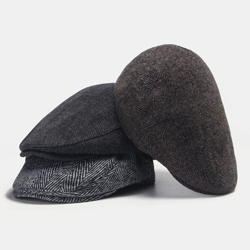 Herr Kortbrättade Randmönster Basker Retro Casual Solskydd Varm Justerbar Framåt Hatt Flat Hat Cabbie Hatt