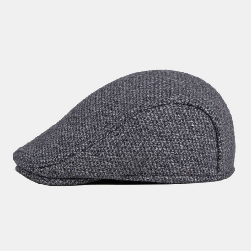 Herr Woolen Plus Velvet Varm Basker Keps Vinter Öronskydd Tjocka Brätte Brittisk Forward Hat Newsboy Hat