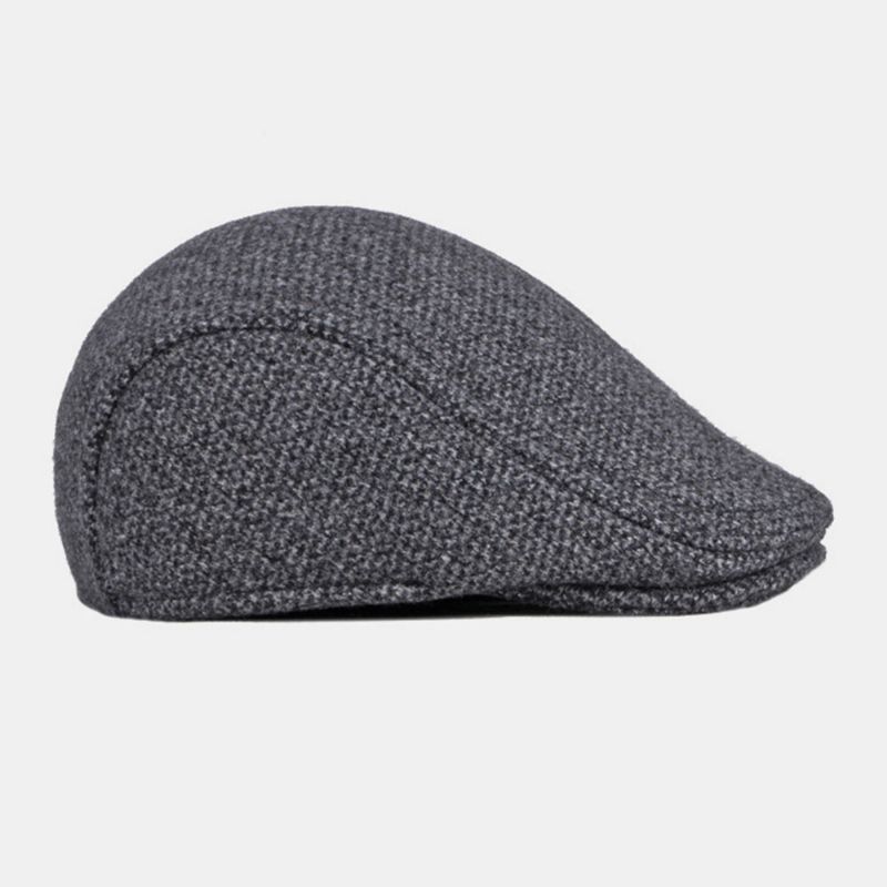 Herr Woolen Plus Velvet Varm Basker Keps Vinter Öronskydd Tjocka Brätte Brittisk Forward Hat Newsboy Hat