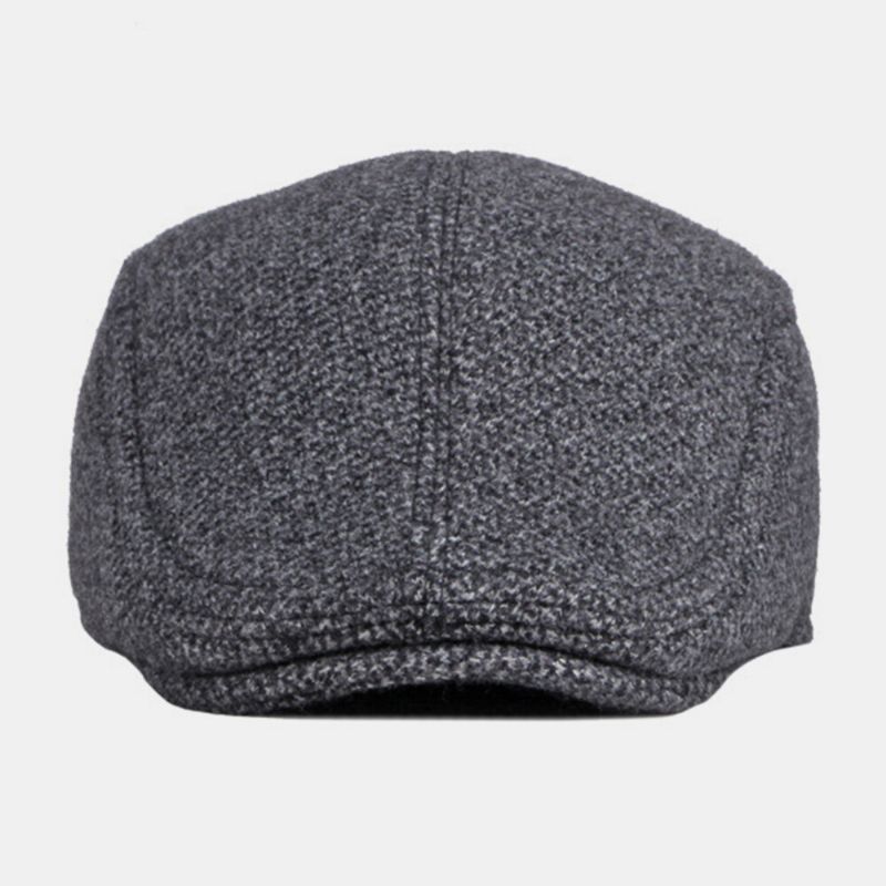 Herr Woolen Plus Velvet Varm Basker Keps Vinter Öronskydd Tjocka Brätte Brittisk Forward Hat Newsboy Hat