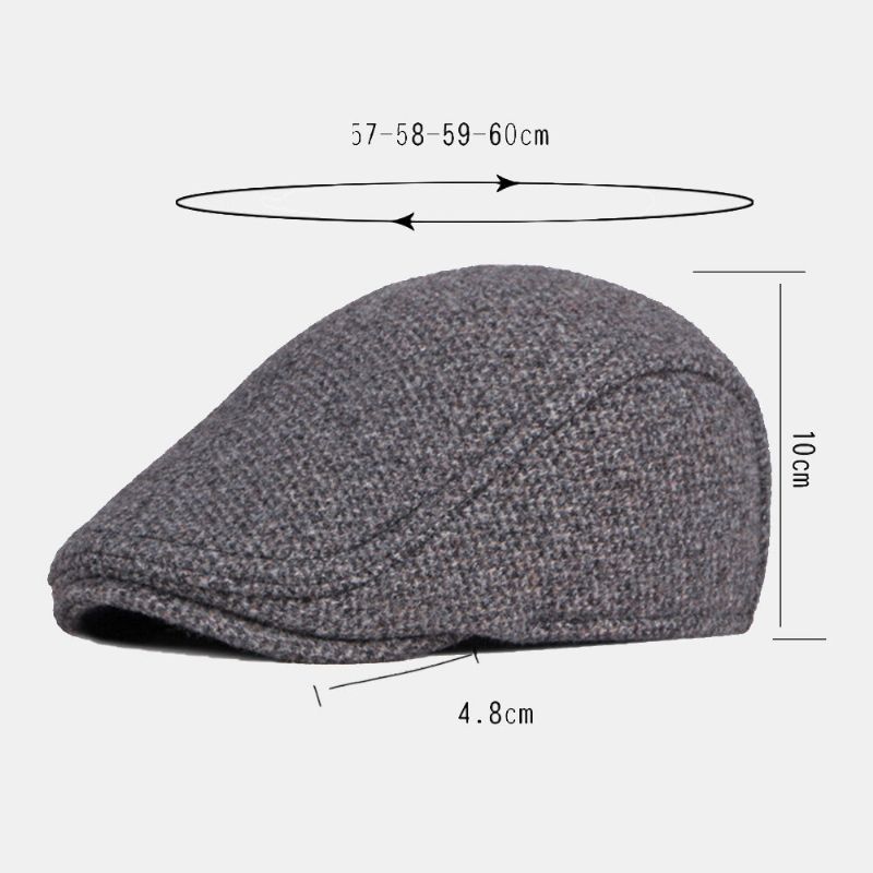 Herr Woolen Plus Velvet Varm Basker Keps Vinter Öronskydd Tjocka Brätte Brittisk Forward Hat Newsboy Hat