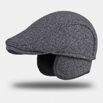 Herr Woolen Plus Velvet Varm Basker Keps Vinter Öronskydd Tjocka Brätte Brittisk Forward Hat Newsboy Hat