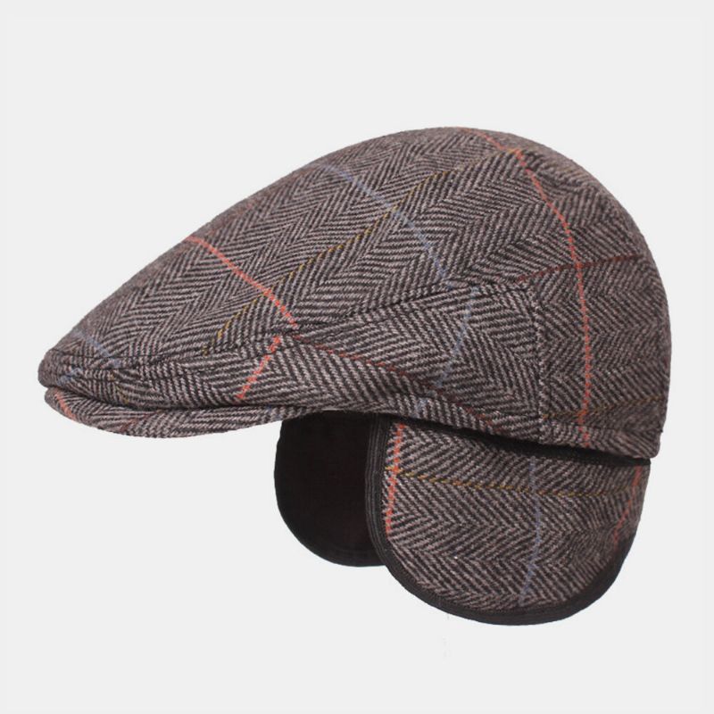 Herr Ylle Fiskbensgittermönster Basker Brittisk Retro Hörselskydd Forward Hat Newsboy Hat