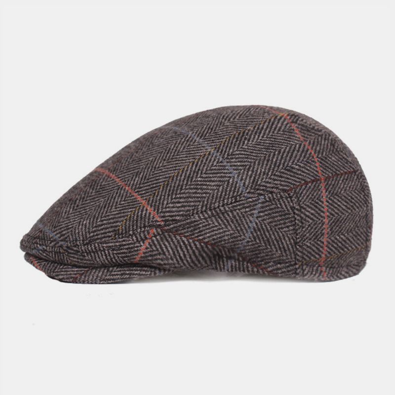 Herr Ylle Fiskbensgittermönster Basker Brittisk Retro Hörselskydd Forward Hat Newsboy Hat