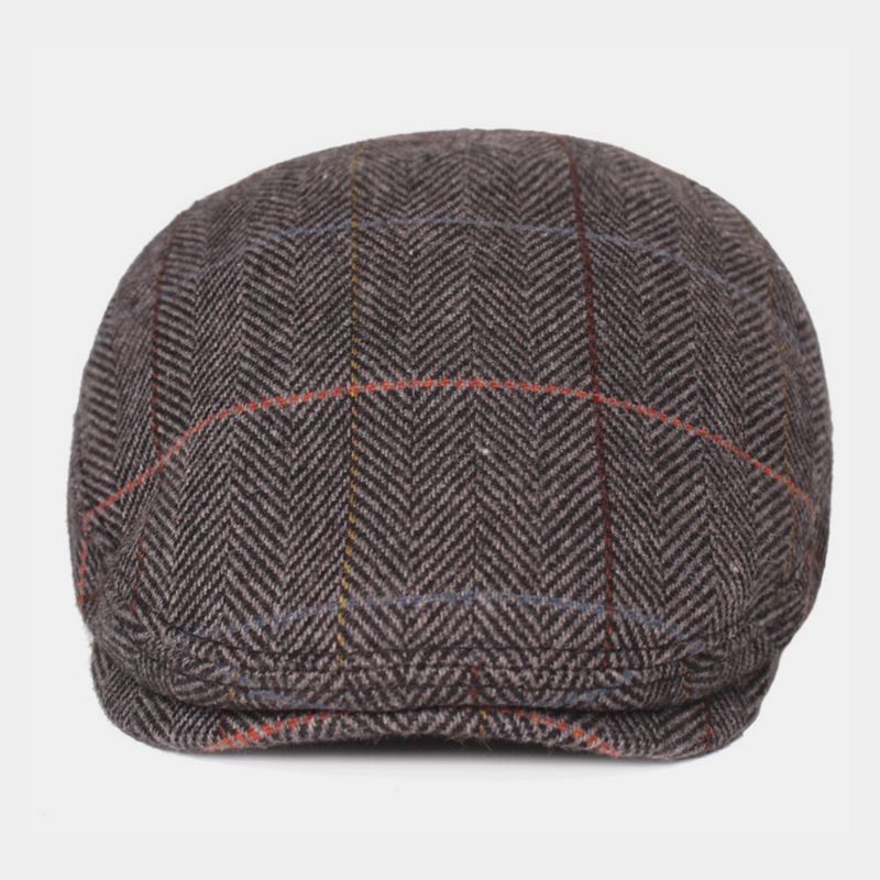 Herr Ylle Fiskbensgittermönster Basker Brittisk Retro Hörselskydd Forward Hat Newsboy Hat