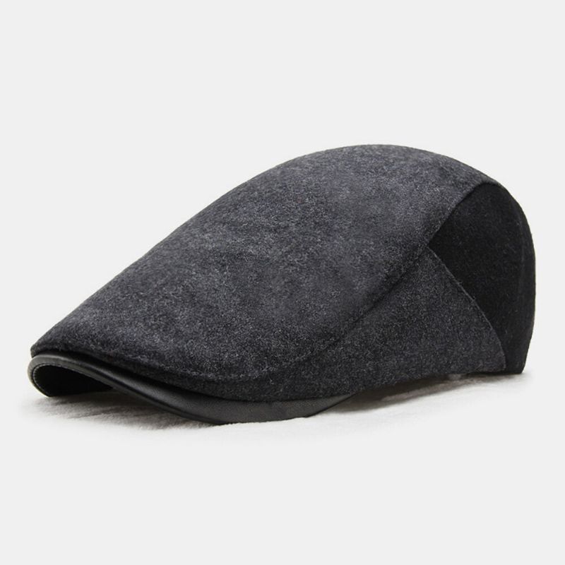 Herr Yllekupol Färgmatchning Absorbera Svett Andningsbara Baskrar Brittisk Retro Vinter Tjocka Varm Framåt Mössa Peaked Cap